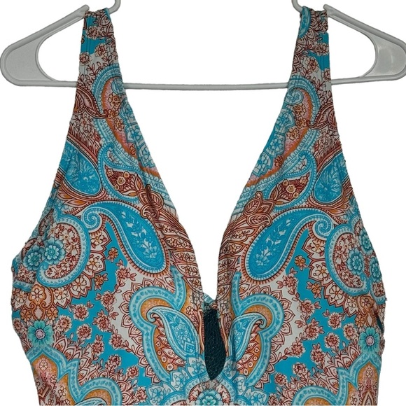 NWT Jantzen Blue Paisley Bandeau One-Piece Swim Suit Size 14. - Picture 3 of 12